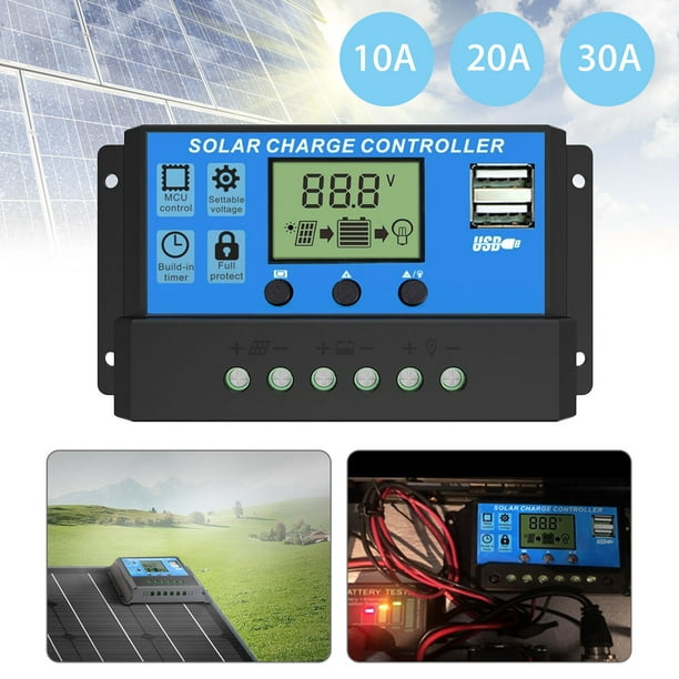 24V 12V Solar Charge Controller 30A 20A 10A PWM Solar Battery Charger LCD USB 